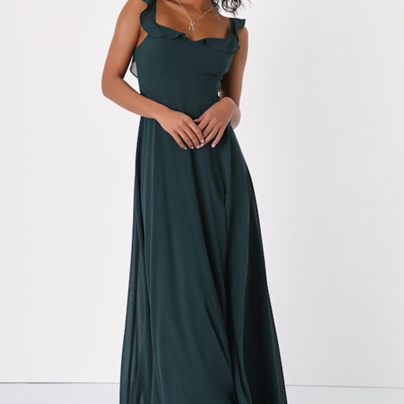 Lulus Dreamy Admiration Emerald Green Ruffled Maxi Dress - Size M - Picture 1 of 3